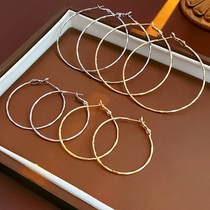 Large Hoop Earrings Copper With Silver Earring Post Textured Shimmering Geometric Minimalist Style Fashion For Women