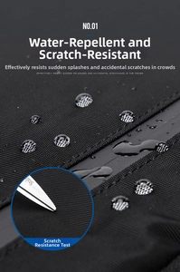 Detail of waterproof black fabric with scratch-resistant texture and sealed zipper