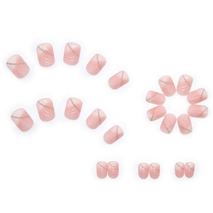 Kit de faux ongles œil de chat rose dégradé avec paillettes argentées forme carrée