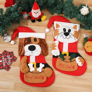 Cute Cartoon Pet Dog Cat Christmas Stockings Plush Felt Hanging Gift Candy Bags Holiday Party Fireplace Decor