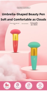 Macro view of umbrella makeup sponge brush with dual wet and dry use feature