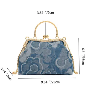 Detailed dimension guide for denim top handle bag with specific size measurements