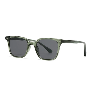 Retro transparent green sunglasses with dark grey lenses and square frames