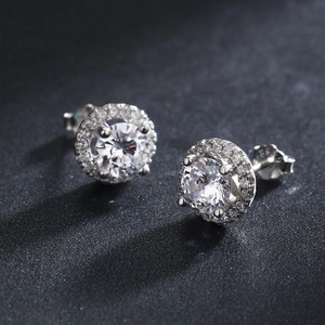 Boucles d'oreilles puces rondes en argent S925 avec pavé de micro-oxydes de zirconium