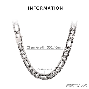 Detailed specs of stainless steel Cuban chain showing 600x10mm size and 105g weight