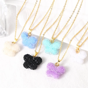 Collier Pendentif Papillon Cuivre Plaqué Or Véritable Acrylique Texturé Coloré Bijoux Mode Simple Cadeau Pour Femmes
