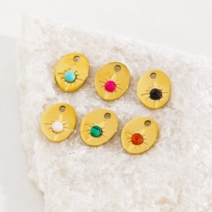 Oval Starburst Pendants Natural Stone Stainless Steel Gold Plated Charms For DIY Jewelry Making Crafts Bohemian Style