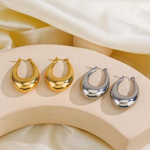 Oval Hoop Earrings Stainless Steel Hollow Geometric U-Shaped Minimalist Polished Fashion Jewelry For Women