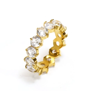 Luxury 18K gold titanium ring with circular cubic zirconia stones in a classic pavé setting