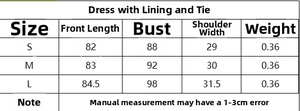 Detailed size chart for sweet sleeveless dress showing measurements in centimeters