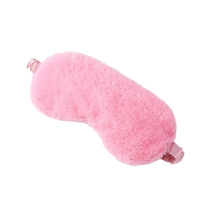 Pink plush sleep mask with soft elastic strap for light blocking and comfortable sleep
