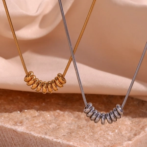 Minimalist Pendant Necklace Stainless Steel 18K Gold Plated Snake Chain With Metallic Beads Rings For Women Niche Style
