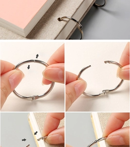 Step-by-step guide to opening and closing the silver metal loose-leaf binder rings