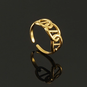 Minimalist 18K gold hollow design stainless steel ring with adjustable open band style