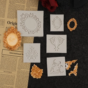European vintage relief silicone mold set for DIY baroque resin frame and flower scroll patterns
