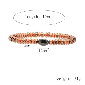 Detailed view of men's hematite beaded bracelet with length and weight dimensions