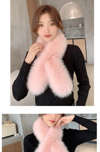 Detailed texture of pink faux fur scarf with crisscross design for winter warmth