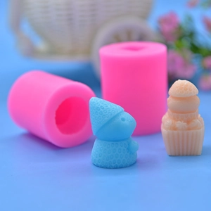 Pink silicone snowman and baby cake molds with 3D embossed texture for DIY baking