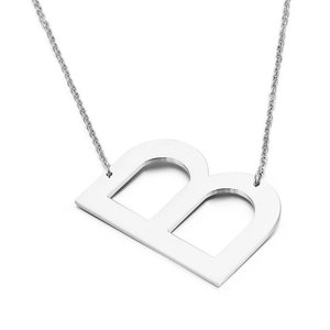 Polished silver titanium steel necklace featuring a minimalist letter B shaped pendant