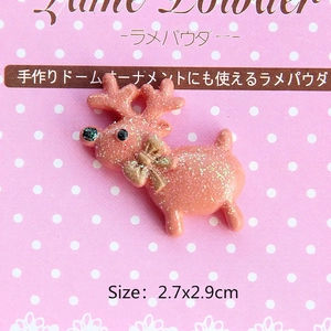 Pink glitter reindeer resin ornament with gold bow detail, size 2.7x2.9cm for DIY crafts