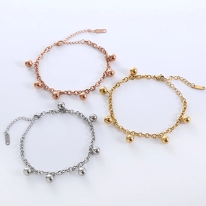 Elegant stainless steel tassel bead bracelet available in rose gold, gold, and silver finishes