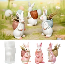 Detail view of rabbit silicone mold with basket design for resin and gypsum crafts