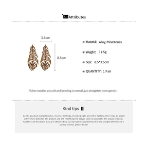 Detailed technical drawing of vintage feather earrings with size and weight specifications