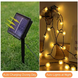 Solar powered LED rose flower string lights for outdoor garden and home decoration