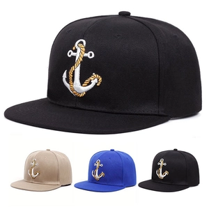 Anchor Embroidery Snapback Hat Flat Brim Cotton Blend Baseball Cap For Casual Outdoor Fashion Nautical Style