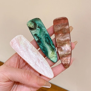 French vintage acetate hair clips set in pink glitter, green and brown marble patterns