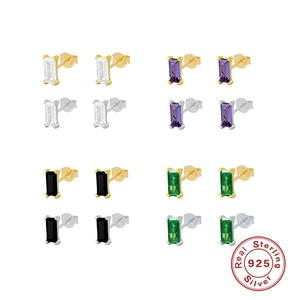 Elegant Rectangular Stud Earrings With 925 Sterling Silver Earring Post Geometric Emerald Cut Zircon For Women Trendy