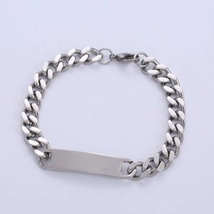 ID Bracelet Stainless Steel Curb Chain Polished Blank Bar Simple Punk Style Jewelry For Men