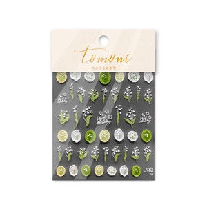 3D embossed lily of the valley and wax seal nail art stickers with olive green floral motifs
