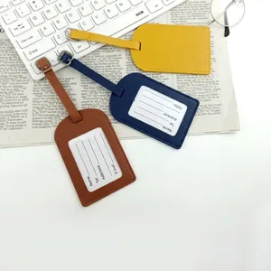 Three multi-color PU leather luggage tags with buckle straps and contact info cards