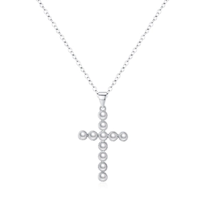 Élégant collier croix en argent sterling S925 avec perles de cristal blanches pour femme