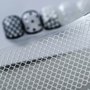 5D embossed white mesh nail stickers with matte finish for DIY manicure art designs