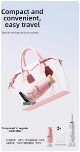 Mini pink marble folding umbrella in a compact handbag showing portable travel size