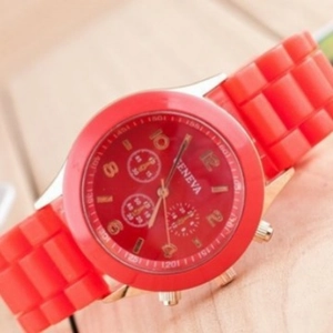 Orologio al quarzo Geneva rosso con cinturino sportivo in silicone e quadrante arabo