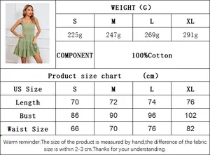 Size chart for 100% cotton summer dress showing length, bust, and weight in S to XL sizes