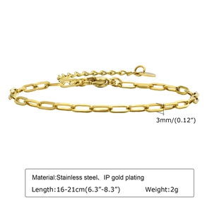 Detailed specs of 3mm gold paperclip chain bracelet in IP plated stainless steel