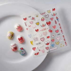 Sweet red heart nail art stickers with wings and LOVE letter patterns for manicure