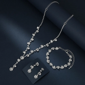 Silver Plated Copper Rhinestone Imitation Artificial Pearl Jewelry Necklace Bracelet Earrings For Wedding Bridal Banquet Women Accessory