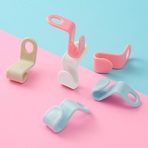 Space-saving plastic clothes hanger connector hooks in assorted macaron pastel colors