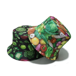 Trendsetting bucket hats with realistic vegetable prints and durable canvas material