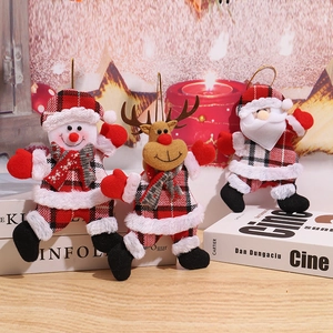Three-piece Christmas plush ornaments set featuring Santa, snowman, and reindeer figures