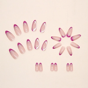 Almond-shaped purple French glitter press-on nails with silver glitter accents