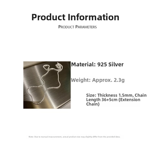 Detailed specs of S925 sterling silver chain with 1.5mm width and 36+5cm length