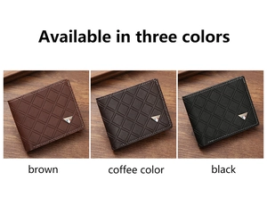 Detailed comparison of brown, coffee, and black men's wallets with checkered embossing