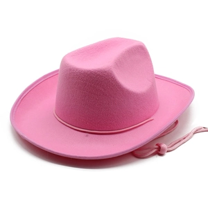 Dettaglio cappello da cowboy rosa con coulisse regolabile e tesa curva classica