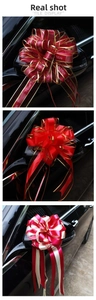 Three styles of large red car bows with gold edges and long ribbons for mirror decor